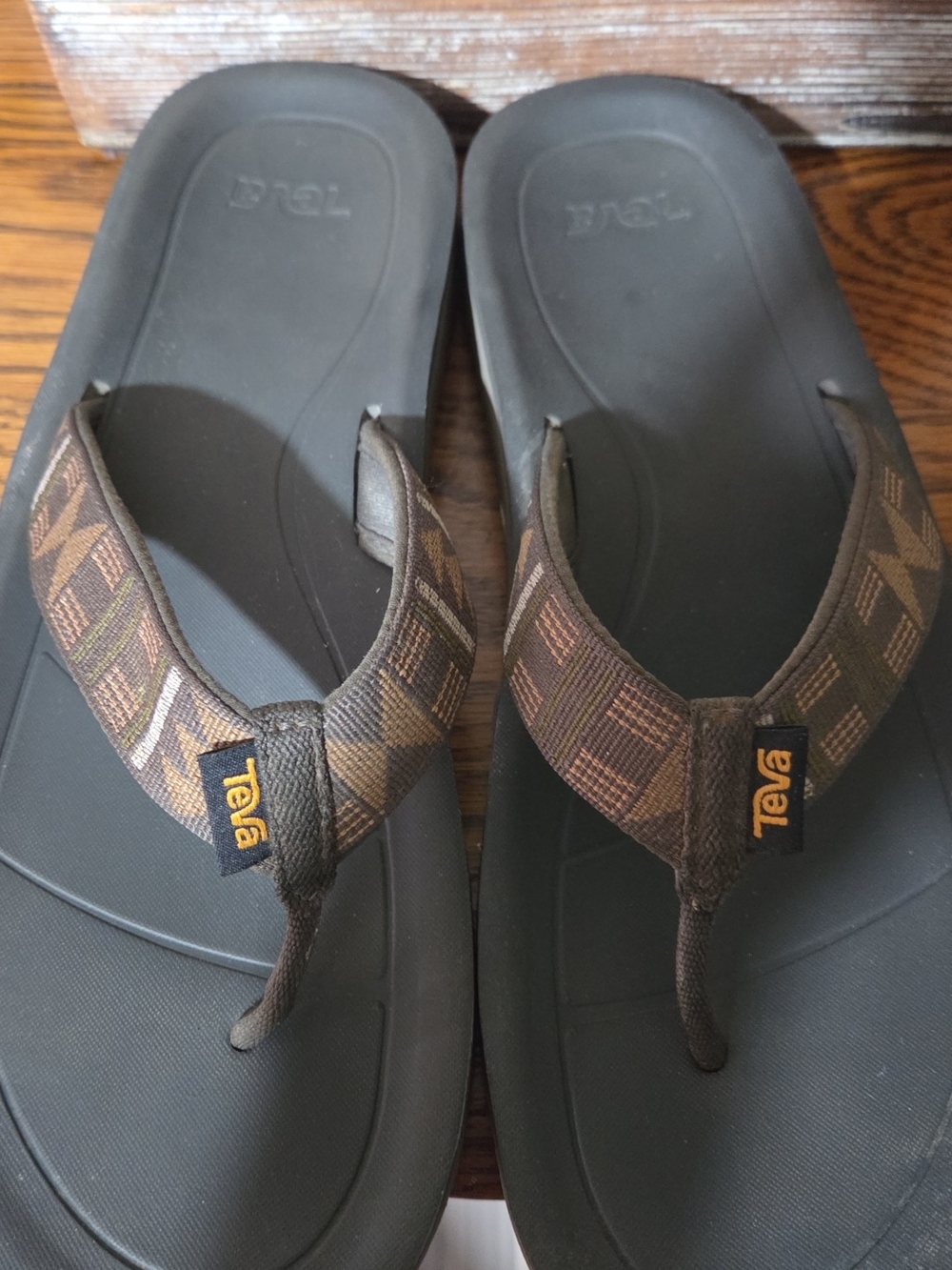 Teva Brown and Black Patterned Strap Flip Flops